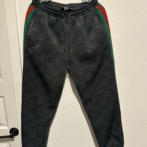Authentic Gucci Monogram Joggers with Red and Green Accents